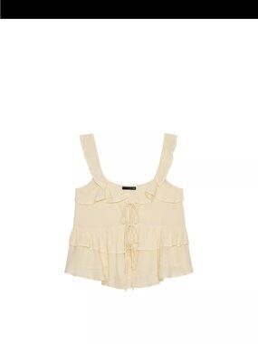 Butter Yellow Ruffled Tie-Front Sleeveless Top